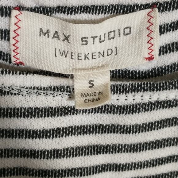 Max Studio Weekend Nautical Top Women's Size S Black White Striped Long Sleeve - Picture 2 of 12